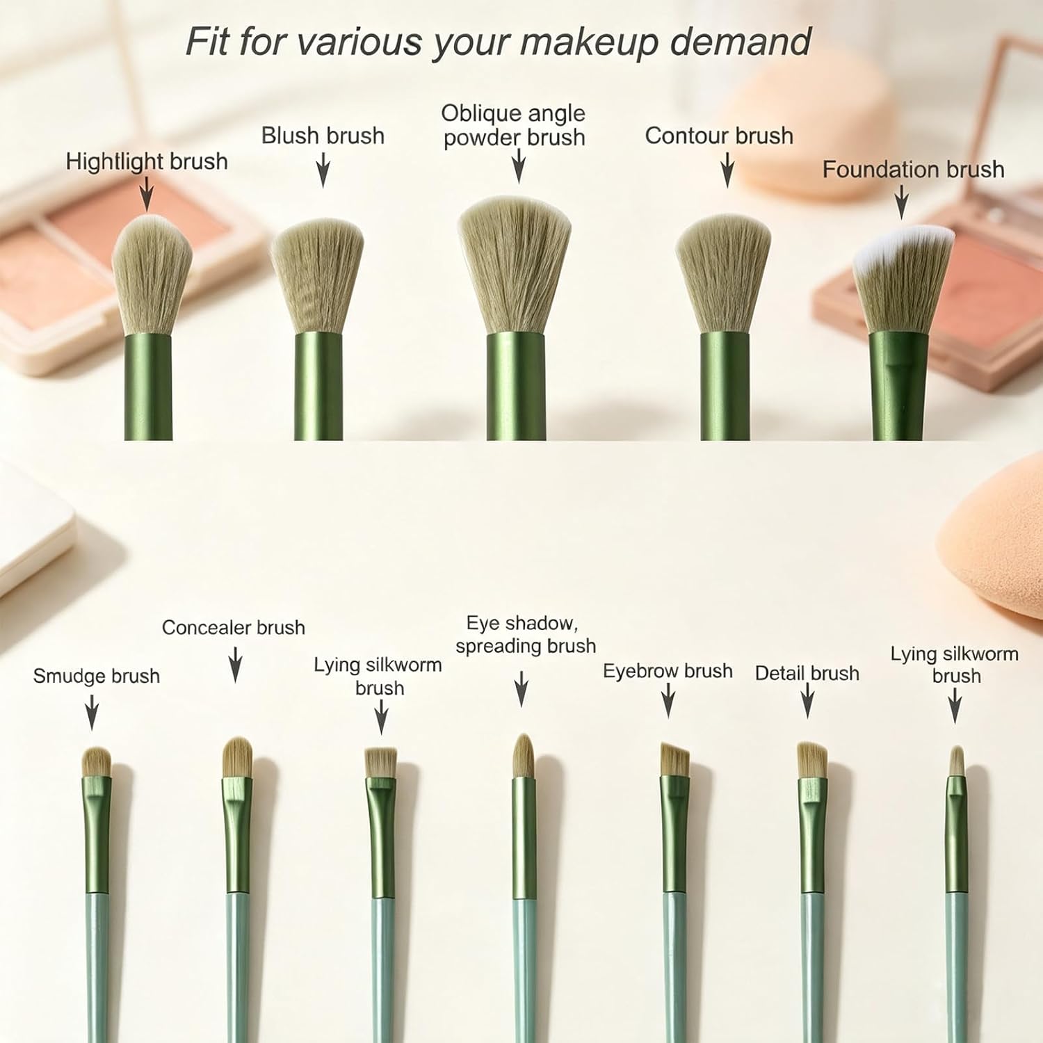 Beauty Brush Set, 13 Pieces, Green - Image 2