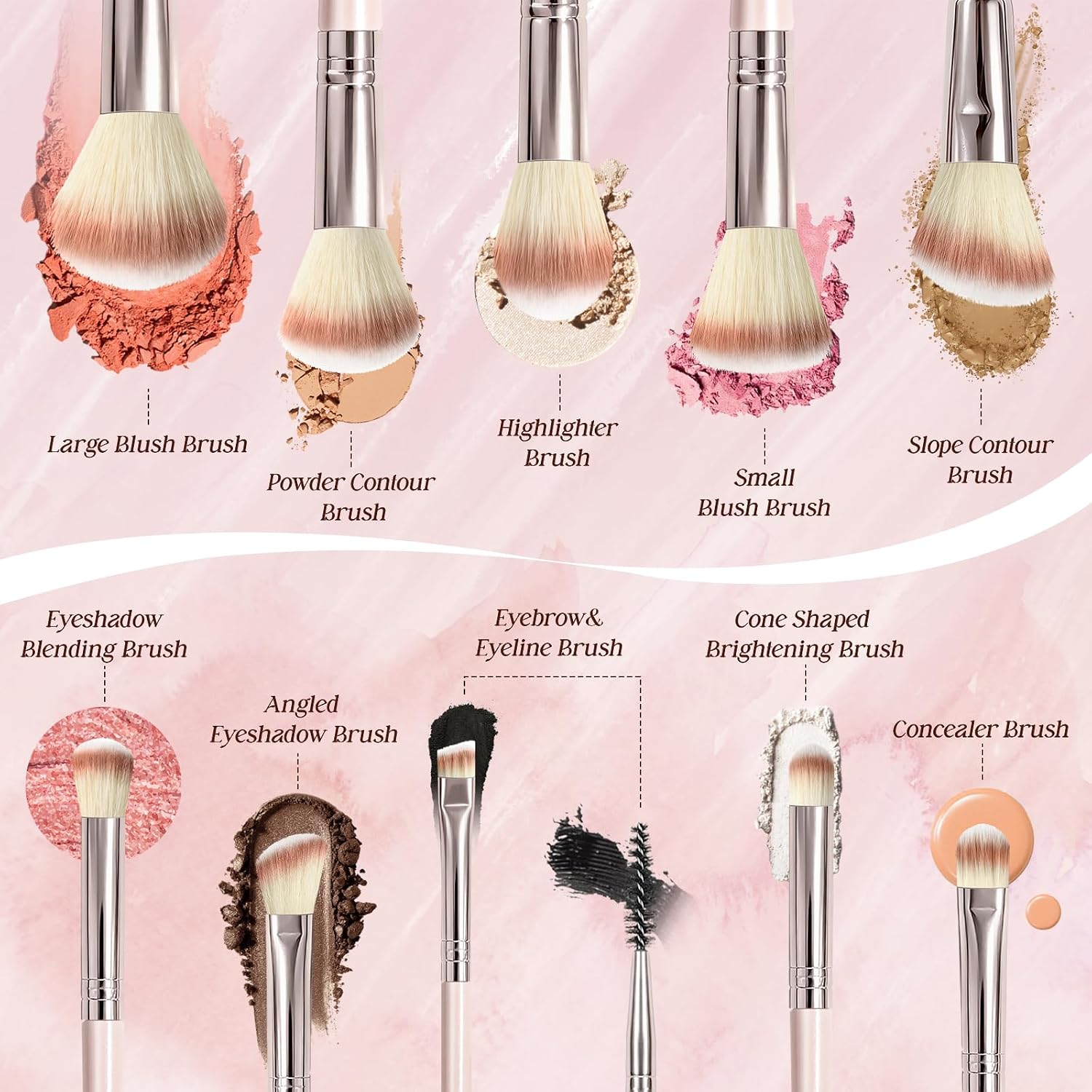 Beauty Brush Set, 10 Pieces, Pink - Image 2
