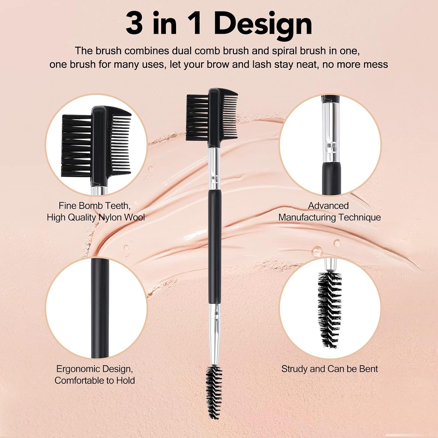 Eyebrow and Eyelash Comb Set, 3 Heads - Image 2