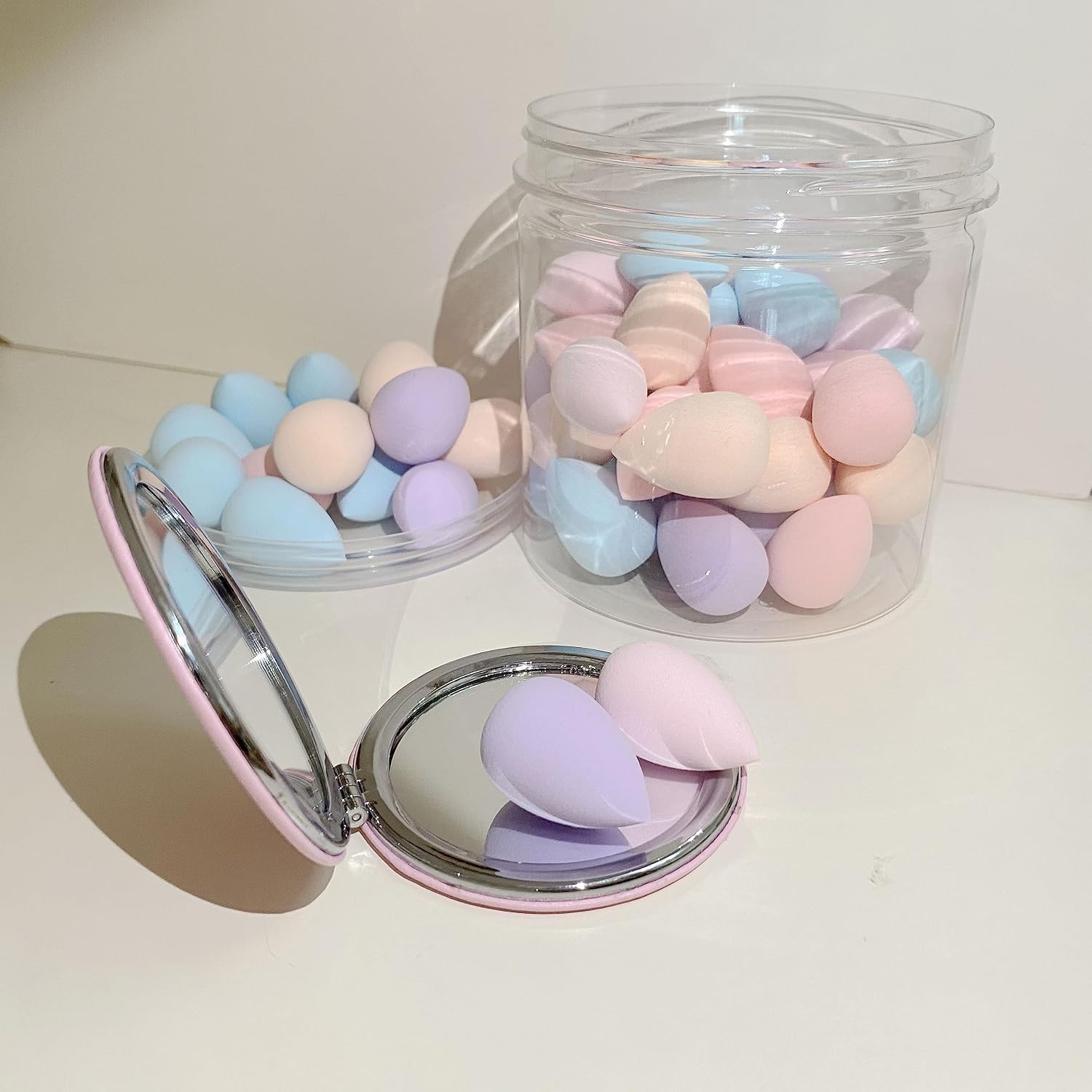 Mini Beauty Sponge Set, 50 Pieces, with Mirror