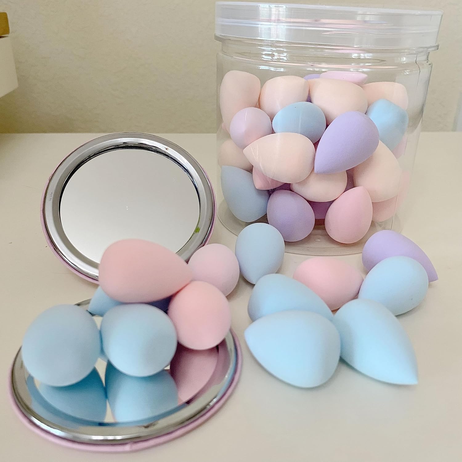 Mini Beauty Sponge Set, 50 Pieces, with Mirror - Image 2
